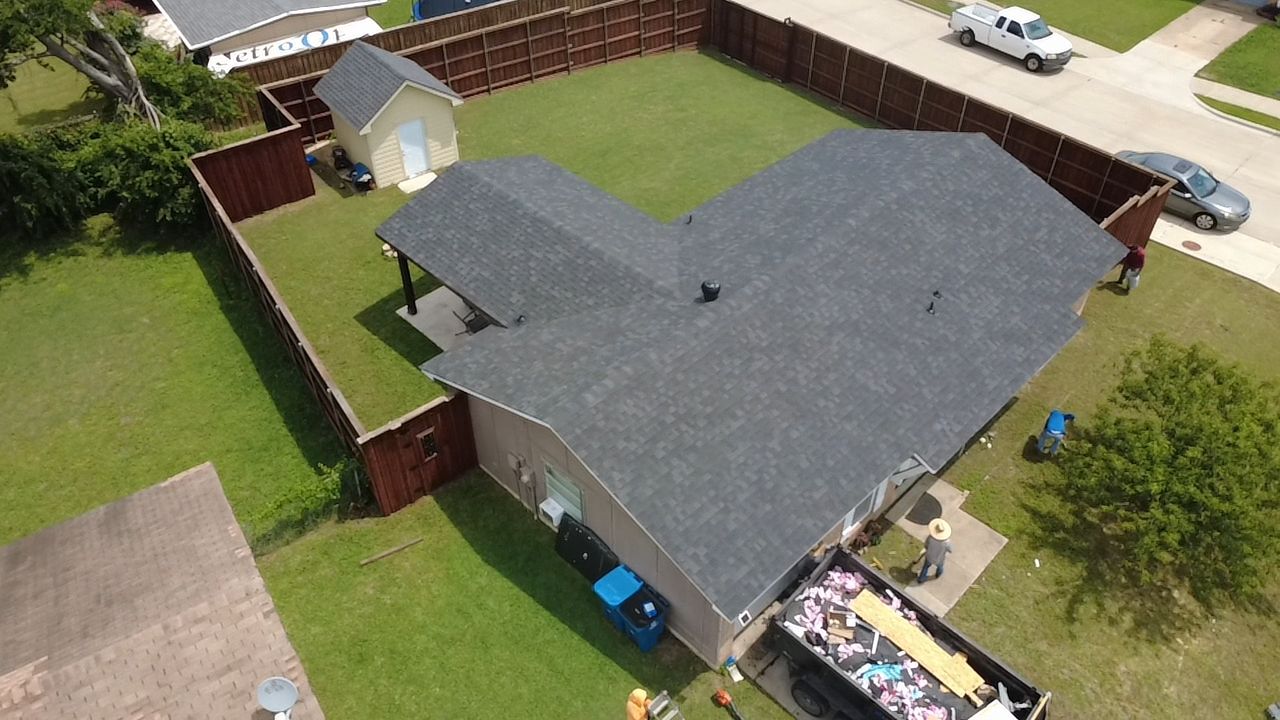 Overhead view of completed roof replacement